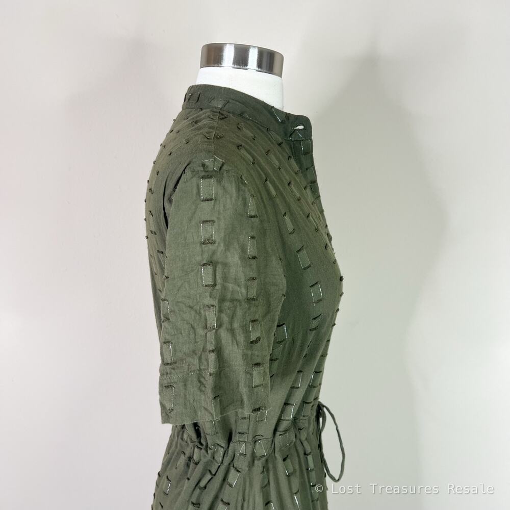 Never A Wallflower | Kelli Olive Green Textured Cotton Tassel Tie Maxi Dress XS - Picture 6 of 12